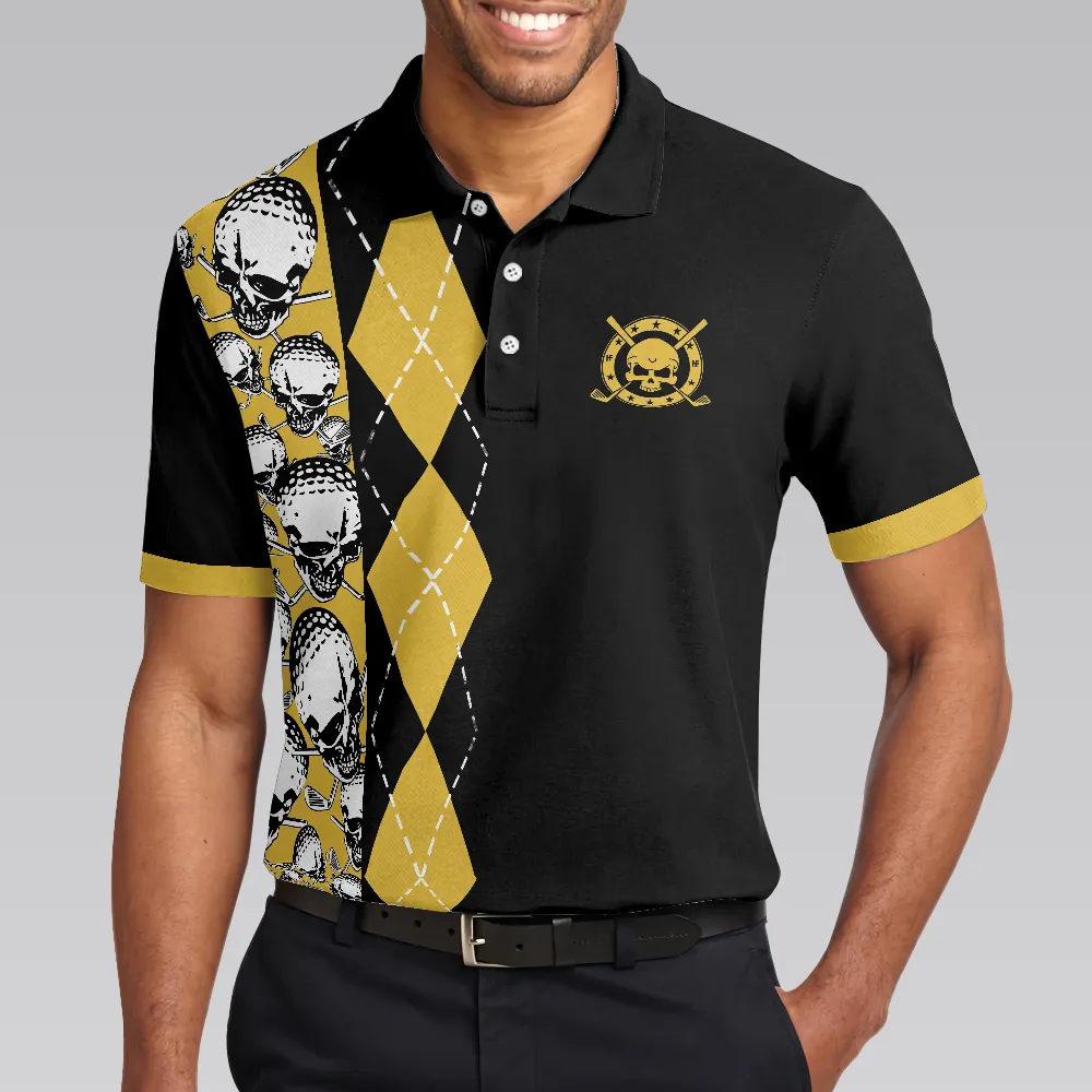 All Men Are Created Equal Then A Few Become A Golfer Polo Shirt, Black And Yellow Skull Golf Shirt For Men