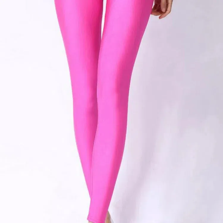 CUHAKCI Women Shiny Pant Leggings Fluorescent Casual Trousers