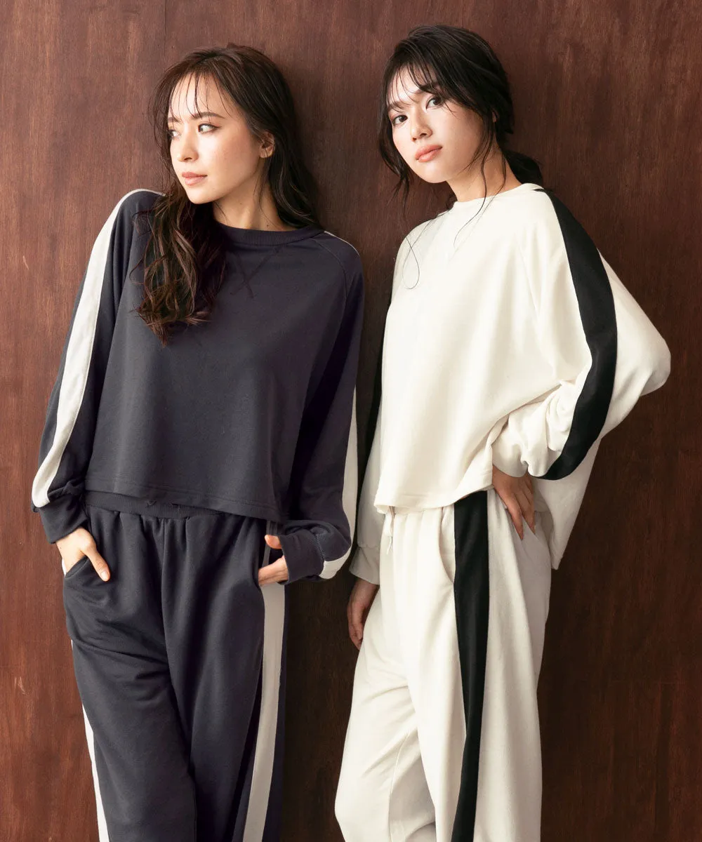 Side-line Sweat Long Sleeve Top-and-Bottom Set
